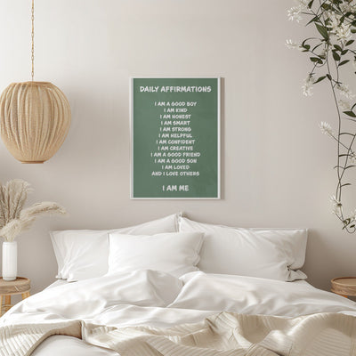 Daily Affirmations Green - Stretched Canvas, Poster or Fine Art Print I Heart Wall Art