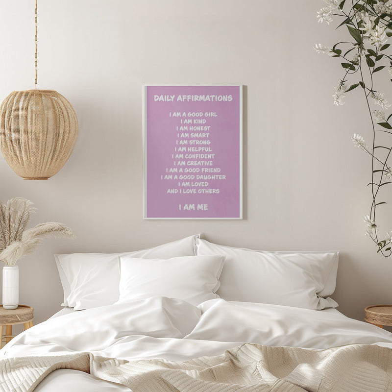 Daily Affirmations Pink - Stretched Canvas, Poster or Fine Art Print I Heart Wall Art