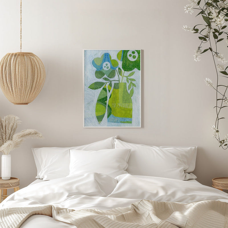 Abstract Daisy Green Blue - Stretched Canvas, Poster or Fine Art Print I Heart Wall Art