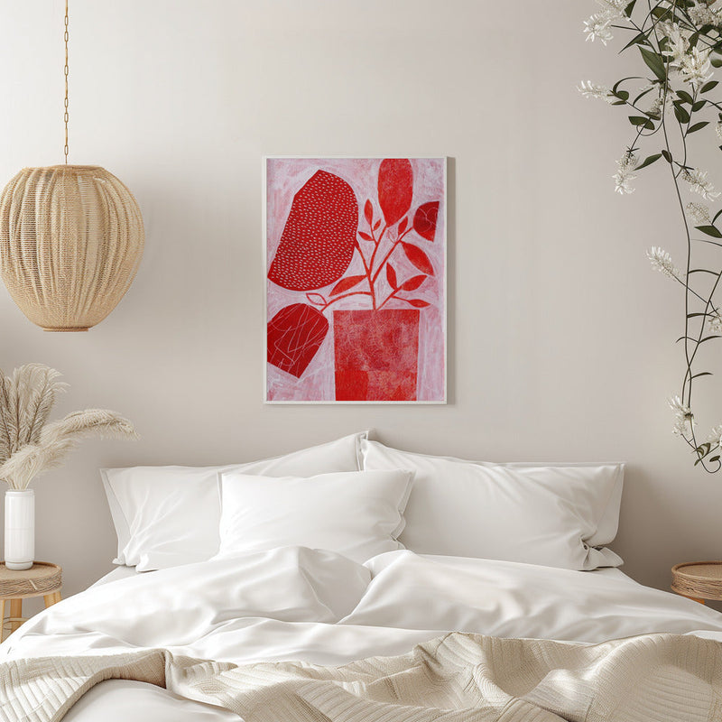 Red Floral Vase - Stretched Canvas, Poster or Fine Art Print I Heart Wall Art