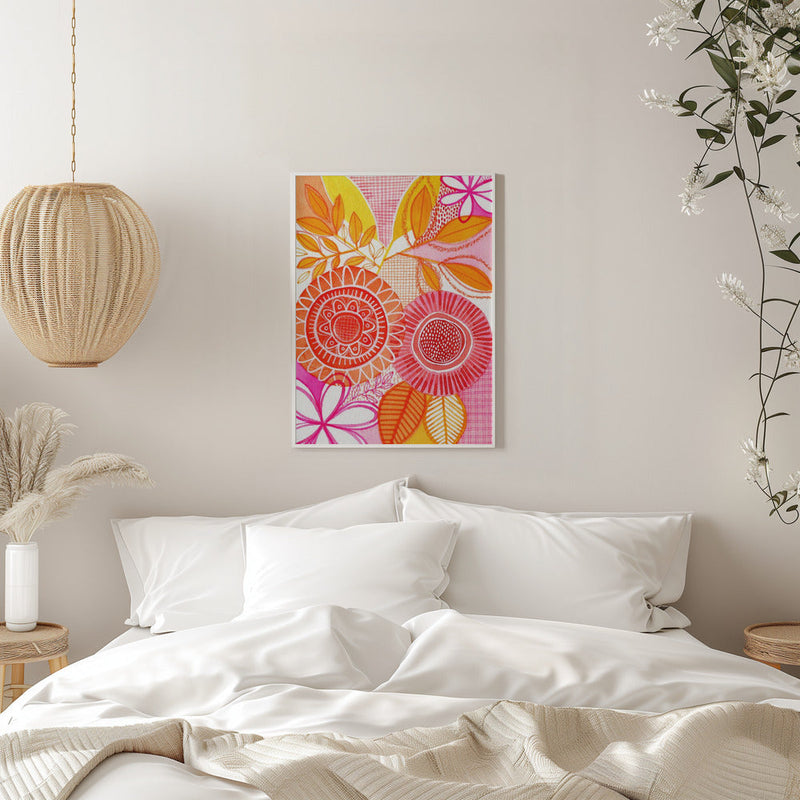 Hot Floral - Stretched Canvas, Poster or Fine Art Print I Heart Wall Art