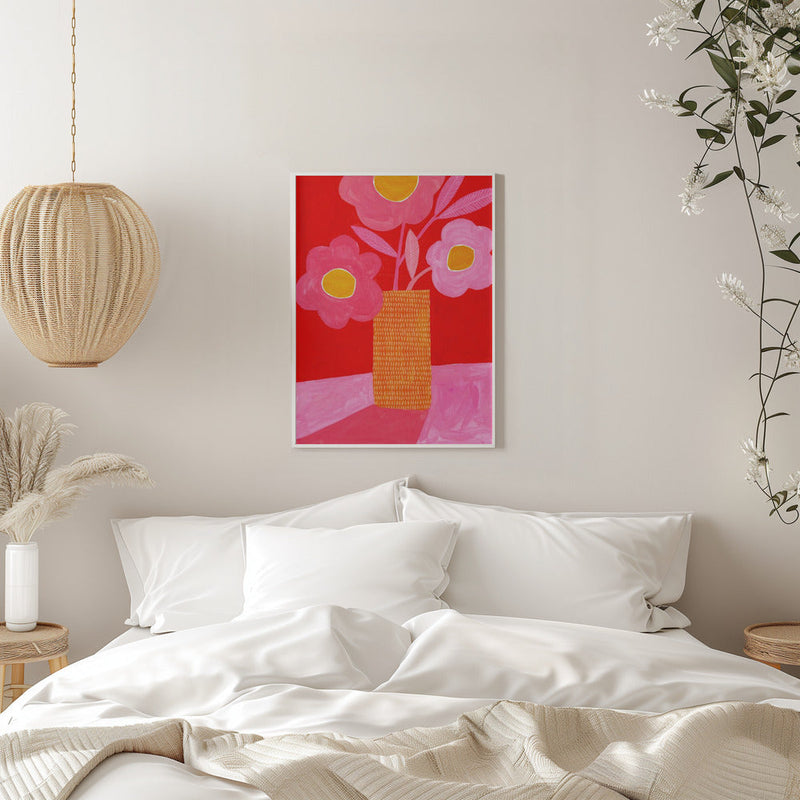 Modern Daisy Pink &amp; Red - Stretched Canvas, Poster or Fine Art Print I Heart Wall Art