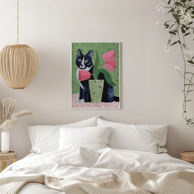 Barry With Pink Tulips And Pattern - Stretched Canvas, Poster or Fine Art Print I Heart Wall Art