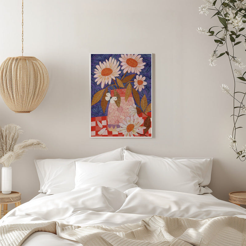 Daisies In A Patterned Vase - Stretched Canvas, Poster or Fine Art Print I Heart Wall Art