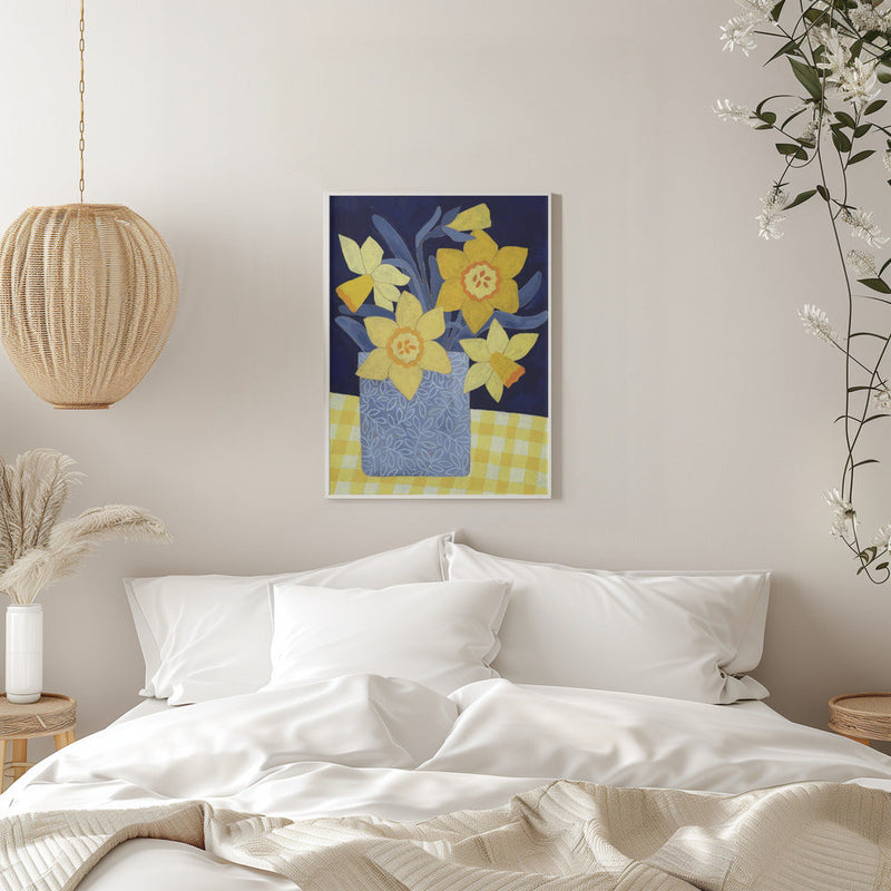 Daffodils With Yellow Gingham - Stretched Canvas, Poster or Fine Art Print I Heart Wall Art