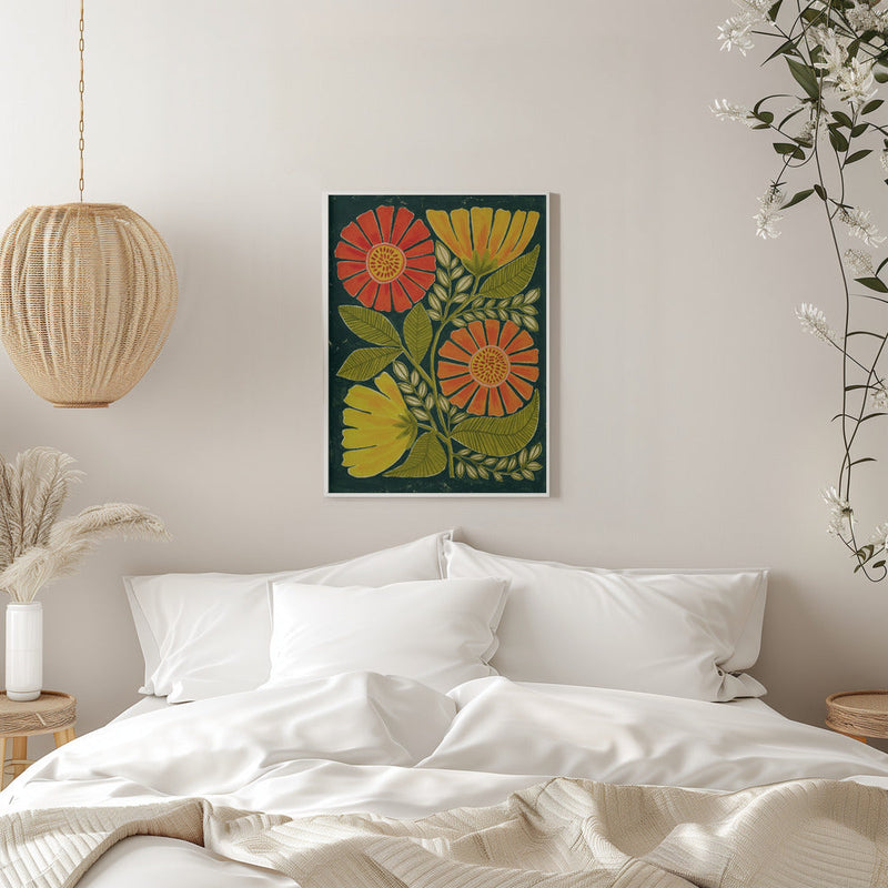Vibrant Orange And Yellow Flowers - Stretched Canvas, Poster or Fine Art Print I Heart Wall Art