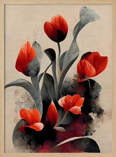 Red Tulips - Stretched Canvas, Poster or Fine Art Print I Heart Wall Art