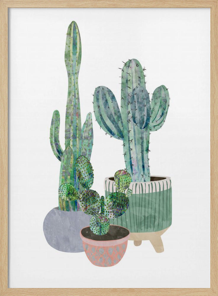 Scandi Japandi Cactus trio - Stretched Canvas, Poster or Fine Art Print I Heart Wall Art
