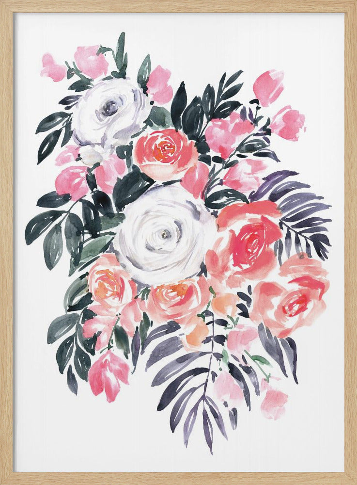 Harriet bouquet in raspberry pink - Stretched Canvas, Poster or Fine Art Print I Heart Wall Art