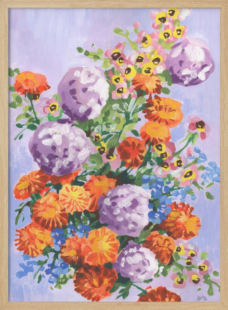 Marigold And Hydrangea - Stretched Canvas, Poster or Fine Art Print I Heart Wall Art