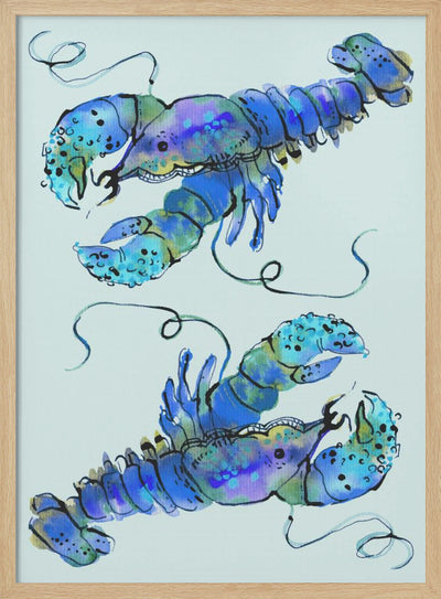 Lobsters On Azure - Stretched Canvas, Poster or Fine Art Print I Heart Wall Art