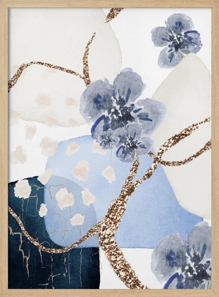 Floral Blue-3 - Stretched Canvas, Poster or Fine Art Print I Heart Wall Art