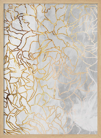 Abstract gold peonies line art concrete - Stretched Canvas, Poster or Fine Art Print I Heart Wall Art
