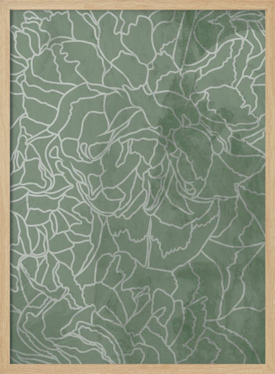 Abstract sage green line drawing flowers - Stretched Canvas, Poster or Fine Art Print I Heart Wall Art