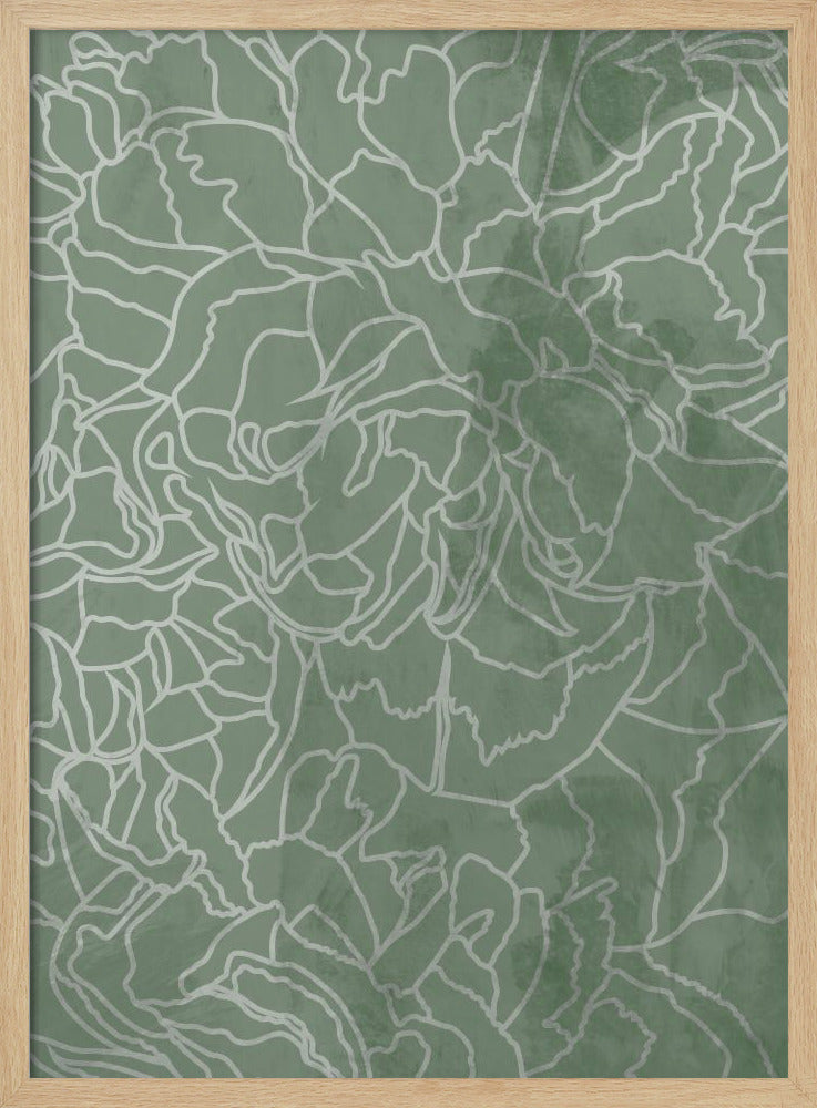 Abstract sage green line drawing flowers - Stretched Canvas, Poster or Fine Art Print I Heart Wall Art