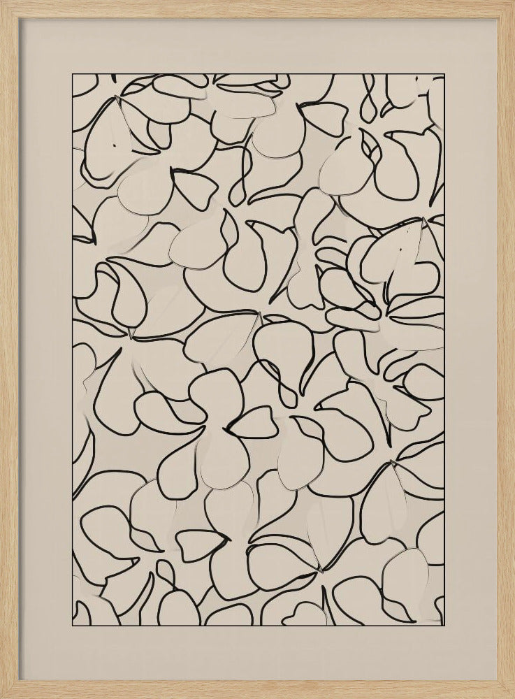 Seamless Pattern of Outlined Flowers - Stretched Canvas, Poster or Fine Art Print I Heart Wall Art