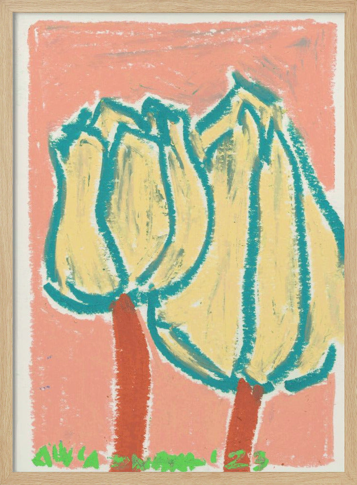 Pink Tulips Peach - Stretched Canvas, Poster or Fine Art Print I Heart Wall Art