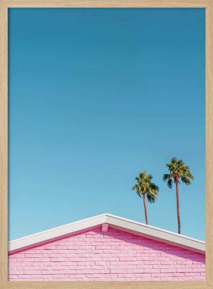 Pink Roofline with Palm Trees - Stretched Canvas, Poster or Fine Art Print I Heart Wall Art