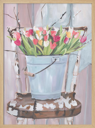 Bucket of Flowers - Stretched Canvas, Poster or Fine Art Print I Heart Wall Art