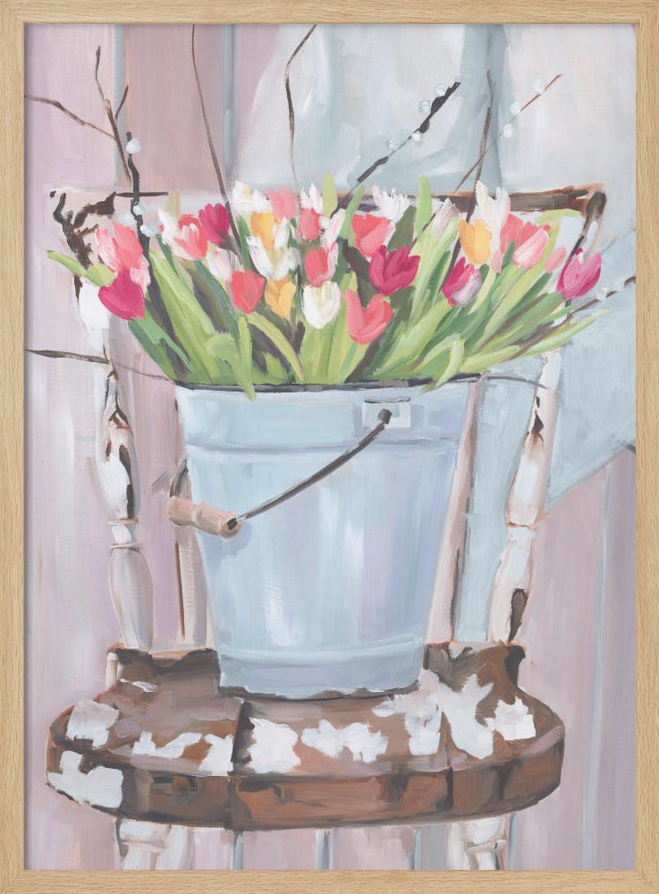 Bucket of Flowers - Stretched Canvas, Poster or Fine Art Print I Heart Wall Art