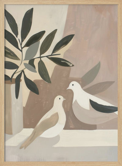 Doves On Patio - Stretched Canvas, Poster or Fine Art Print I Heart Wall Art
