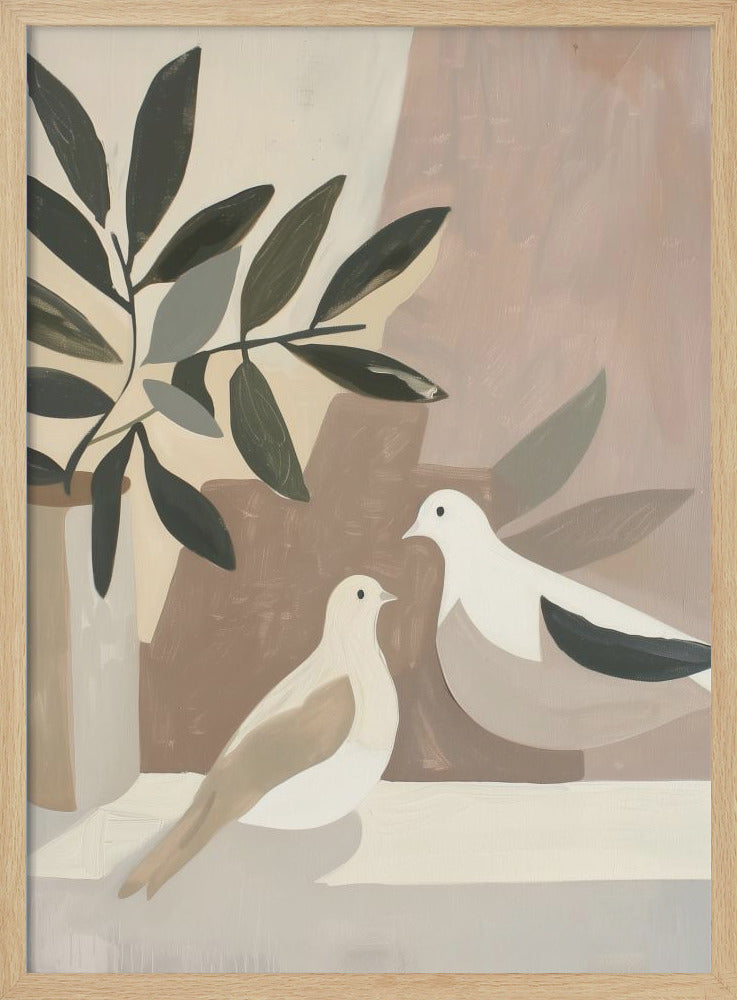 Doves On Patio - Stretched Canvas, Poster or Fine Art Print I Heart Wall Art