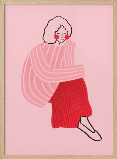 Pink and Red Line Lady - Stretched Canvas, Poster or Fine Art Print I Heart Wall Art