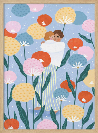 Mother and Child Amongst Flowers - Stretched Canvas, Poster or Fine Art Print I Heart Wall Art