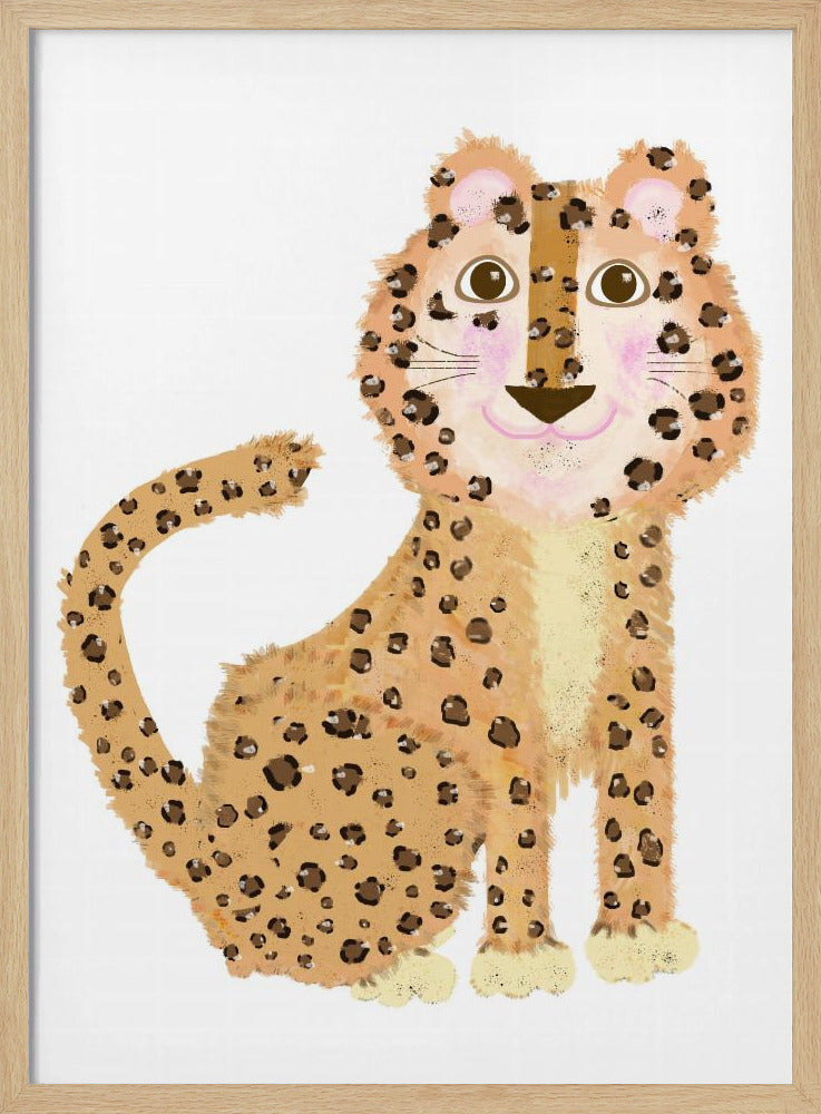 Cute Sitting Leopard - Stretched Canvas, Poster or Fine Art Print I Heart Wall Art