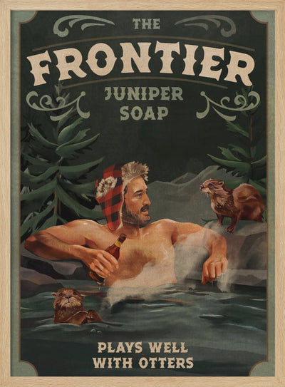 Frontier Man With Otters - Stretched Canvas, Poster or Fine Art Print I Heart Wall Art