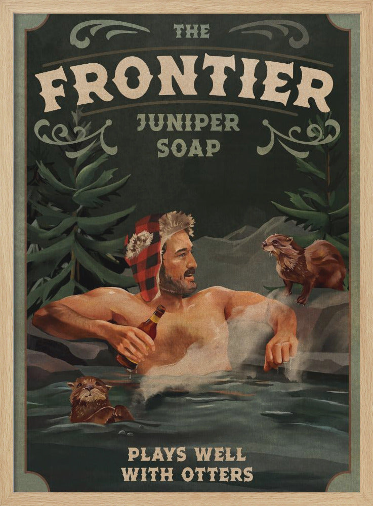 Frontier Man With Otters - Stretched Canvas, Poster or Fine Art Print I Heart Wall Art