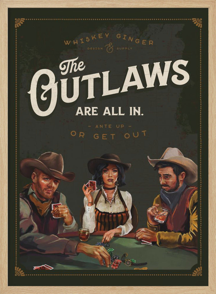 Outlaws Are All In Cool Cowboy Poker Art - Stretched Canvas, Poster or Fine Art Print I Heart Wall Art