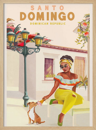 Santo Domingo Dominican Republic Woman &amp; Dog - Stretched Canvas, Poster or Fine Art Print I Heart Wall Art