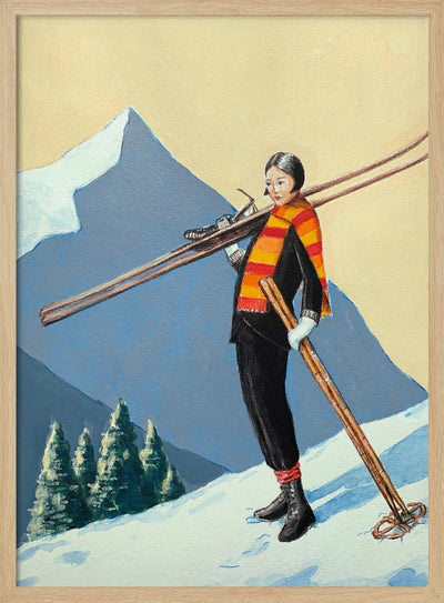 Skier with Colourful Scarf - Stretched Canvas, Poster or Fine Art Print I Heart Wall Art