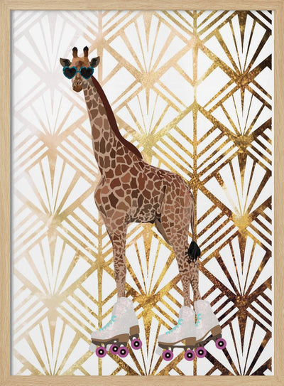 Giraffe Rollerskates Art Deco - Stretched Canvas, Poster or Fine Art Print I Heart Wall Art