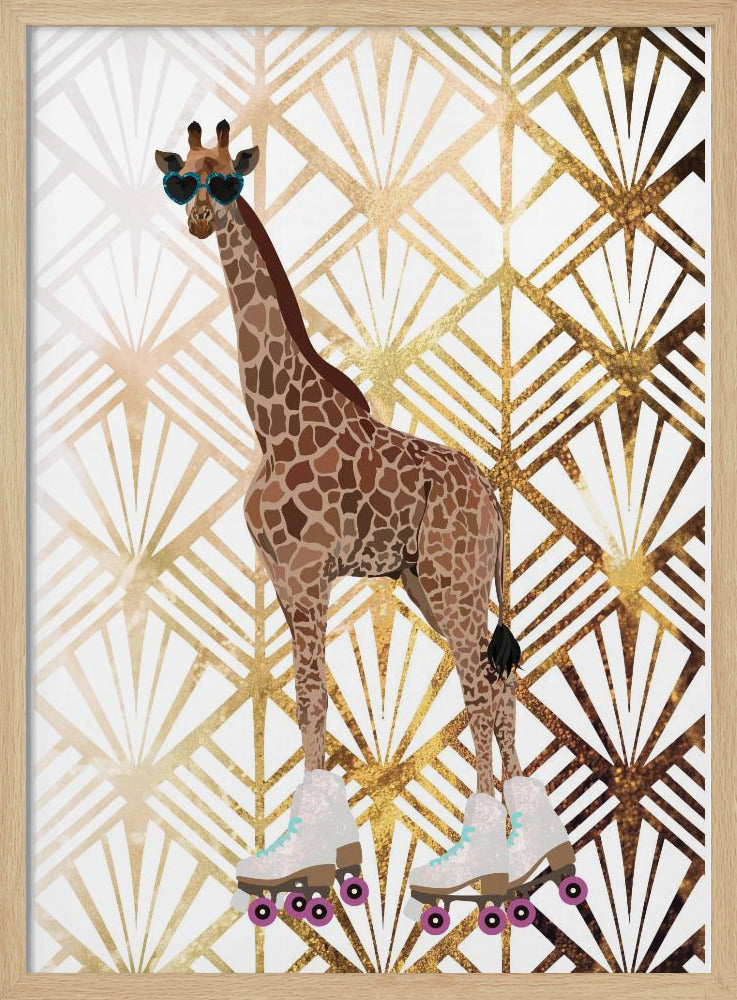 Giraffe Rollerskates Art Deco - Stretched Canvas, Poster or Fine Art Print I Heart Wall Art