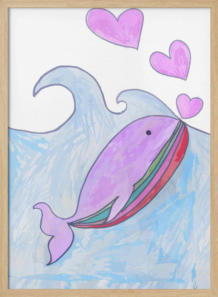 Kids whale heart love - Stretched Canvas, Poster or Fine Art Print I Heart Wall Art