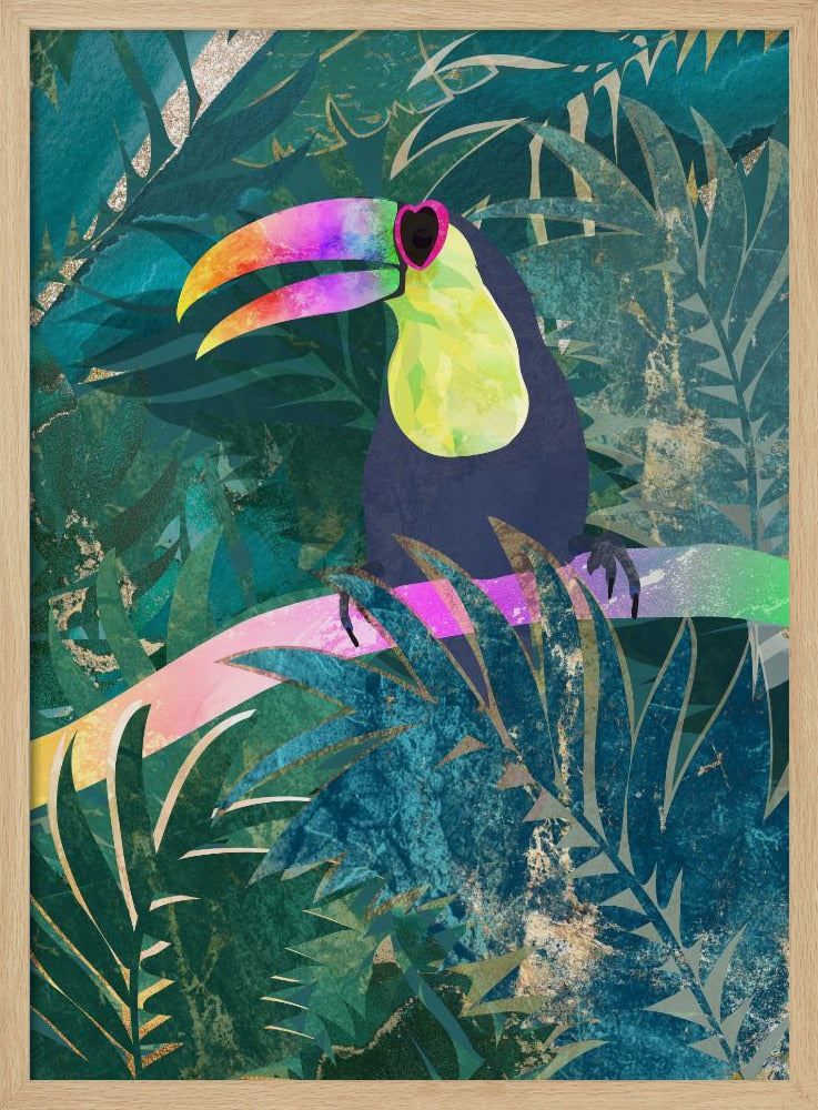 Jungle Rainbow Toucan - Stretched Canvas, Poster or Fine Art Print I Heart Wall Art