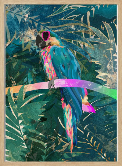 Jungle Rainbow Macaw Glasses 01 - Stretched Canvas, Poster or Fine Art Print I Heart Wall Art