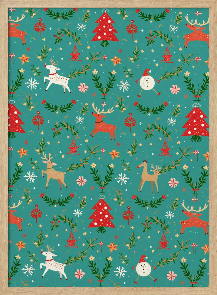 Festive Reindeer Wonderland - Stretched Canvas, Poster or Fine Art Print I Heart Wall Art