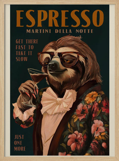 Art Deco Espresso Martini Drinking Sloth - Stretched Canvas, Poster or Fine Art Print I Heart Wall Art