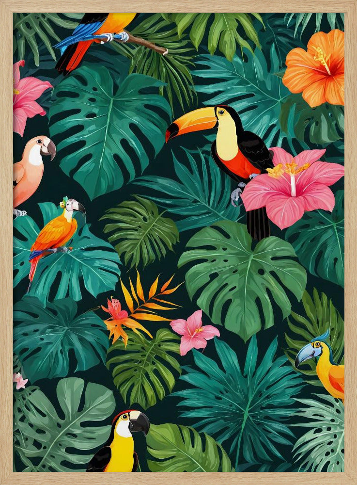 Tropical Paradise Jungle Pattern - Stretched Canvas, Poster or Fine Art Print I Heart Wall Art