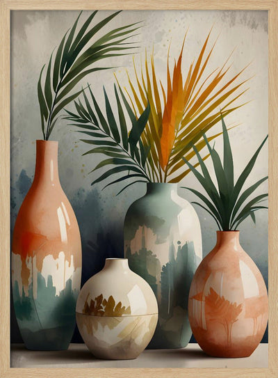 Tropical Vases In Watercolor Hues - Stretched Canvas, Poster or Fine Art Print I Heart Wall Art