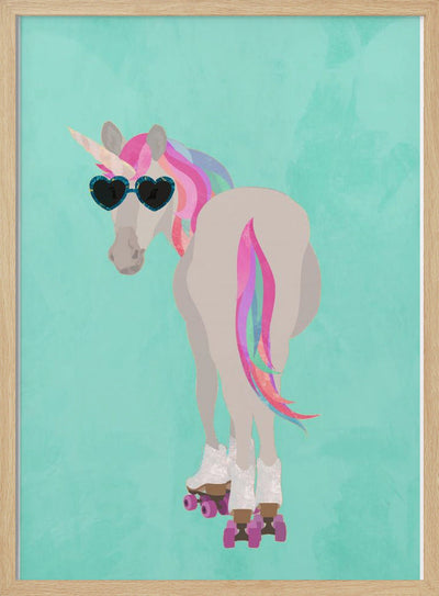Unicorn roolerskating teal - Stretched Canvas, Poster or Fine Art Print I Heart Wall Art