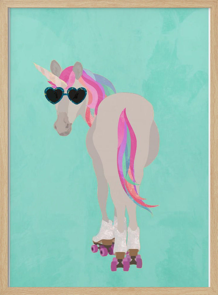 Unicorn roolerskating teal - Stretched Canvas, Poster or Fine Art Print I Heart Wall Art