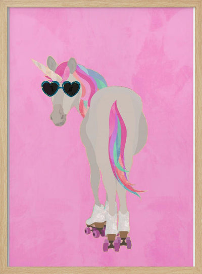 Unicorn rollerskating pink - Stretched Canvas, Poster or Fine Art Print I Heart Wall Art