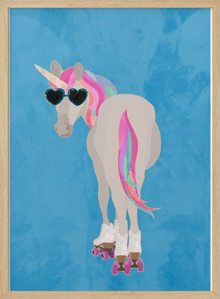 Unicorn rollerskating blue - Stretched Canvas, Poster or Fine Art Print I Heart Wall Art
