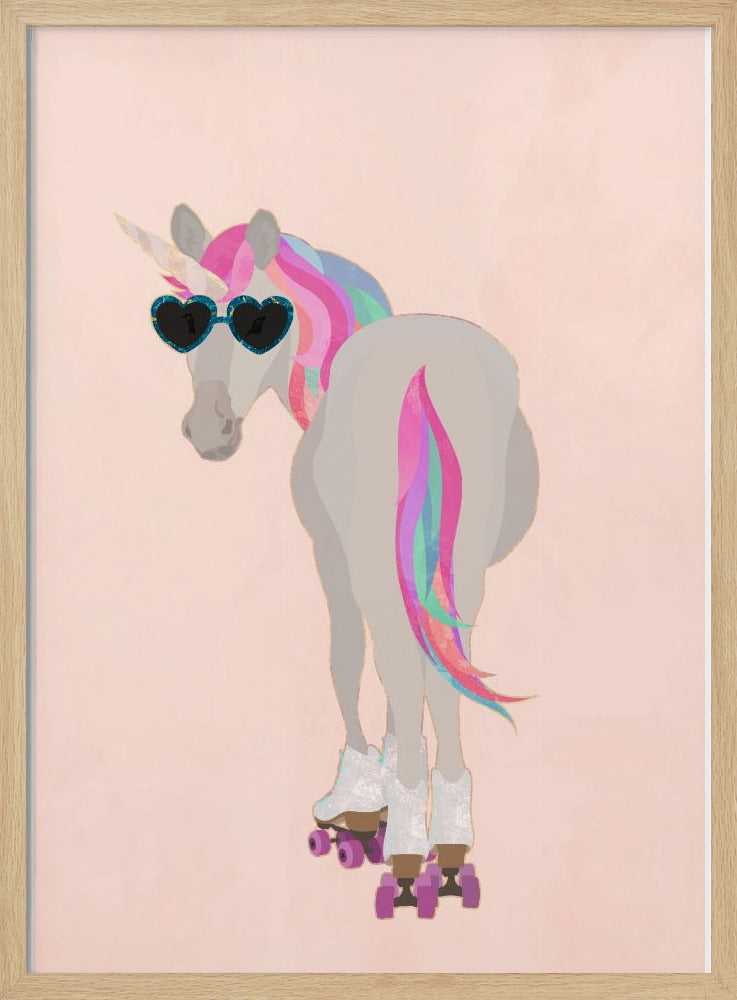 Unicorn Rollerskating peach - Stretched Canvas, Poster or Fine Art Print I Heart Wall Art