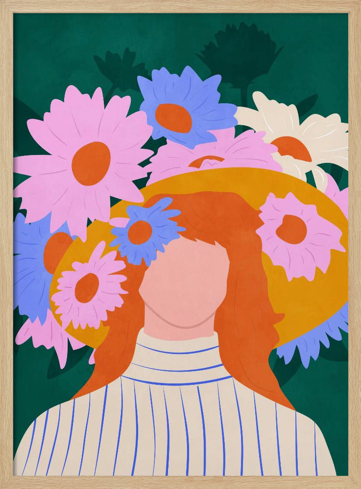 Golden Hat & Wildflowers - Stretched Canvas, Poster or Fine Art Print I Heart Wall Art