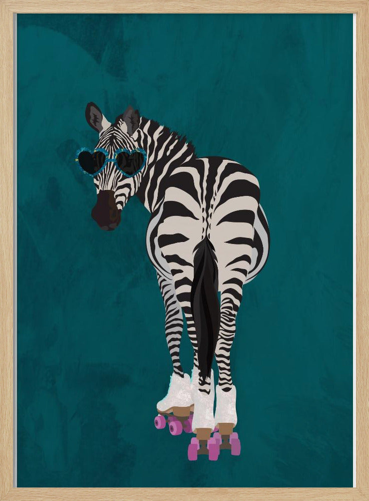 Rollerskating Zebra turquoise - Stretched Canvas, Poster or Fine Art Print I Heart Wall Art